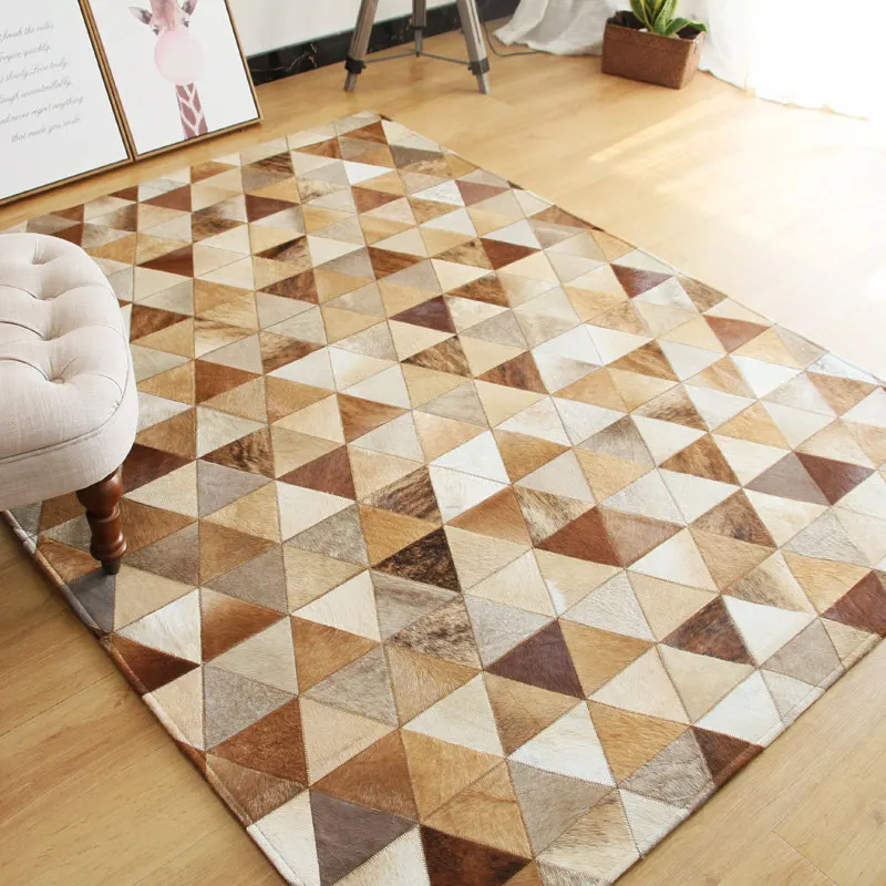 Simple Natural Cowhide Area Rug Living Room Simple Oversized Handmade Bedroom Carpet for Coffee Table Bedside Floor Mat