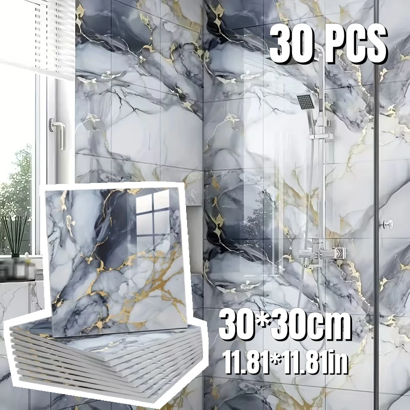 

Glossy Marble Imitation Tile Self-Adhesive Wall Stickers Peel and Stick Waterproof Wallpaper for Living Room Bathroom Home Decor