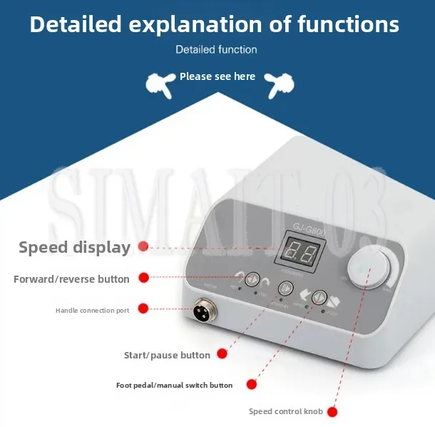 50000RPM Brushless Micro Motor Handpiece, 50W Professional Nail Dental Lab Polishing Machine with Foot Control - view 3