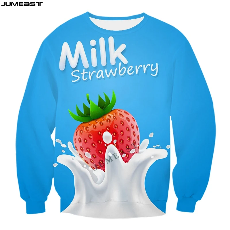 Jumeast Y2k Men Women 3D Printed Sweatshirt Apple Strawberry Lemon Milk Long Sleeve Fashion T Shirt Sport Pullover Tops Tees