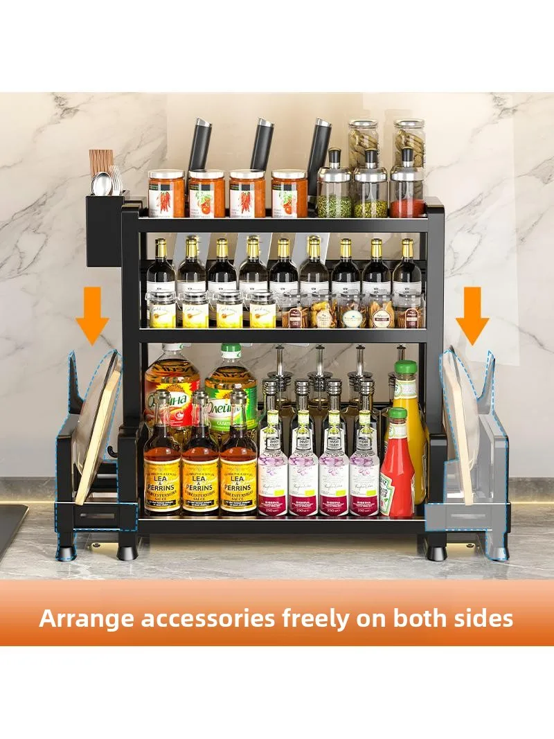 

Многофункциональная кухонная полка для специй, многоярусная подставка для хранения ножей, палочек для еды, разделочных досок, органайзер из углеродистой стали