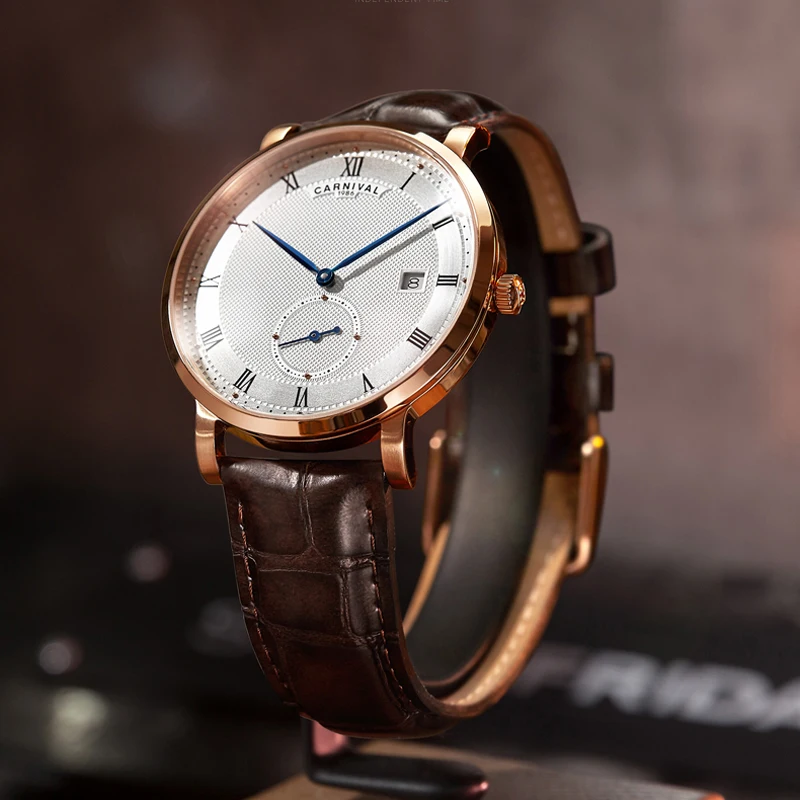 CARNIVAL Luxury Sport Automatic Mechanical Watch Unique 60 Second Design Waterproof Men Watch Leather Strap - view 3