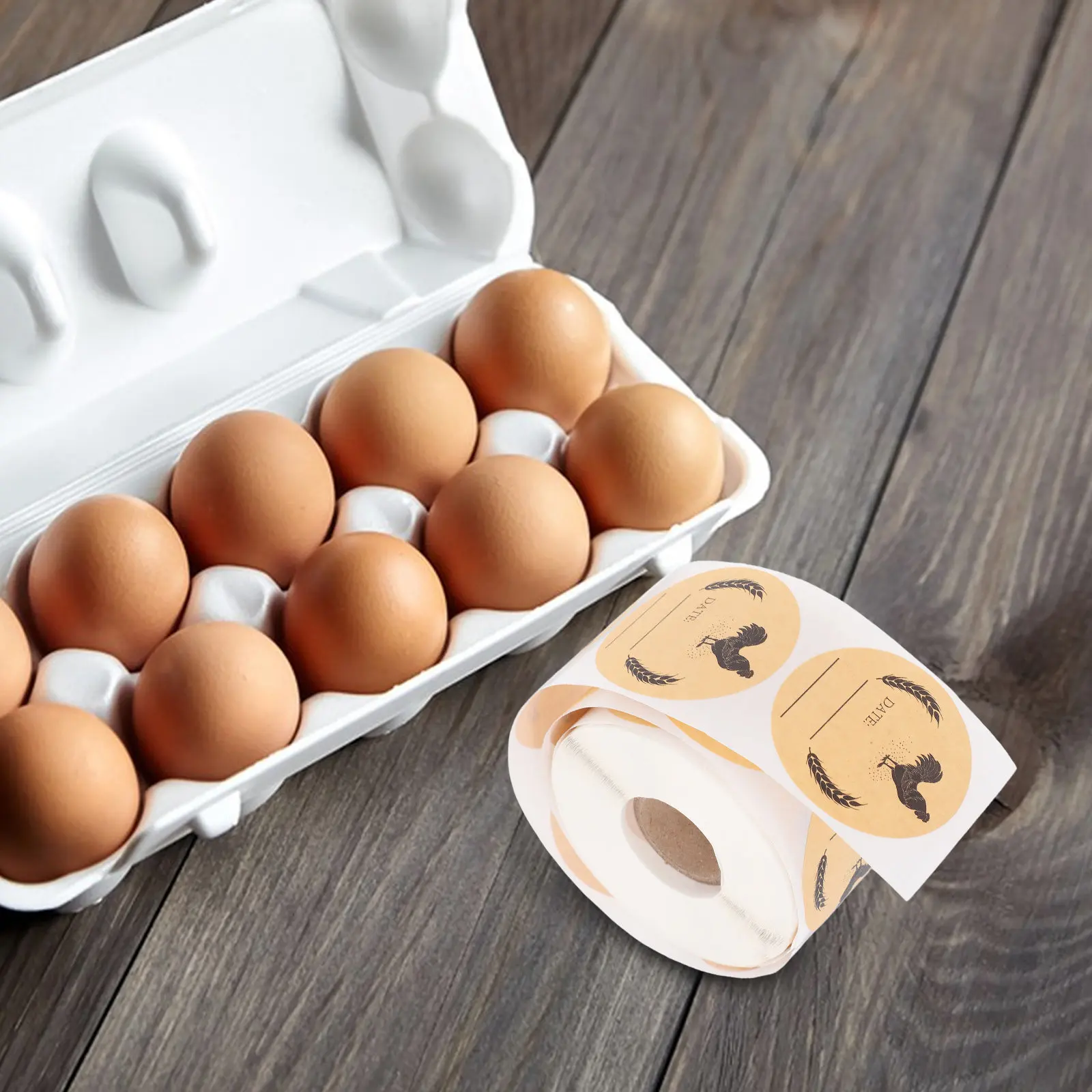 1 Roll Kraft Paper Chicken Egg Carton Labels Round Self Adhesive Write on Fresh Egg Stickers Farm Kitchen Packaging