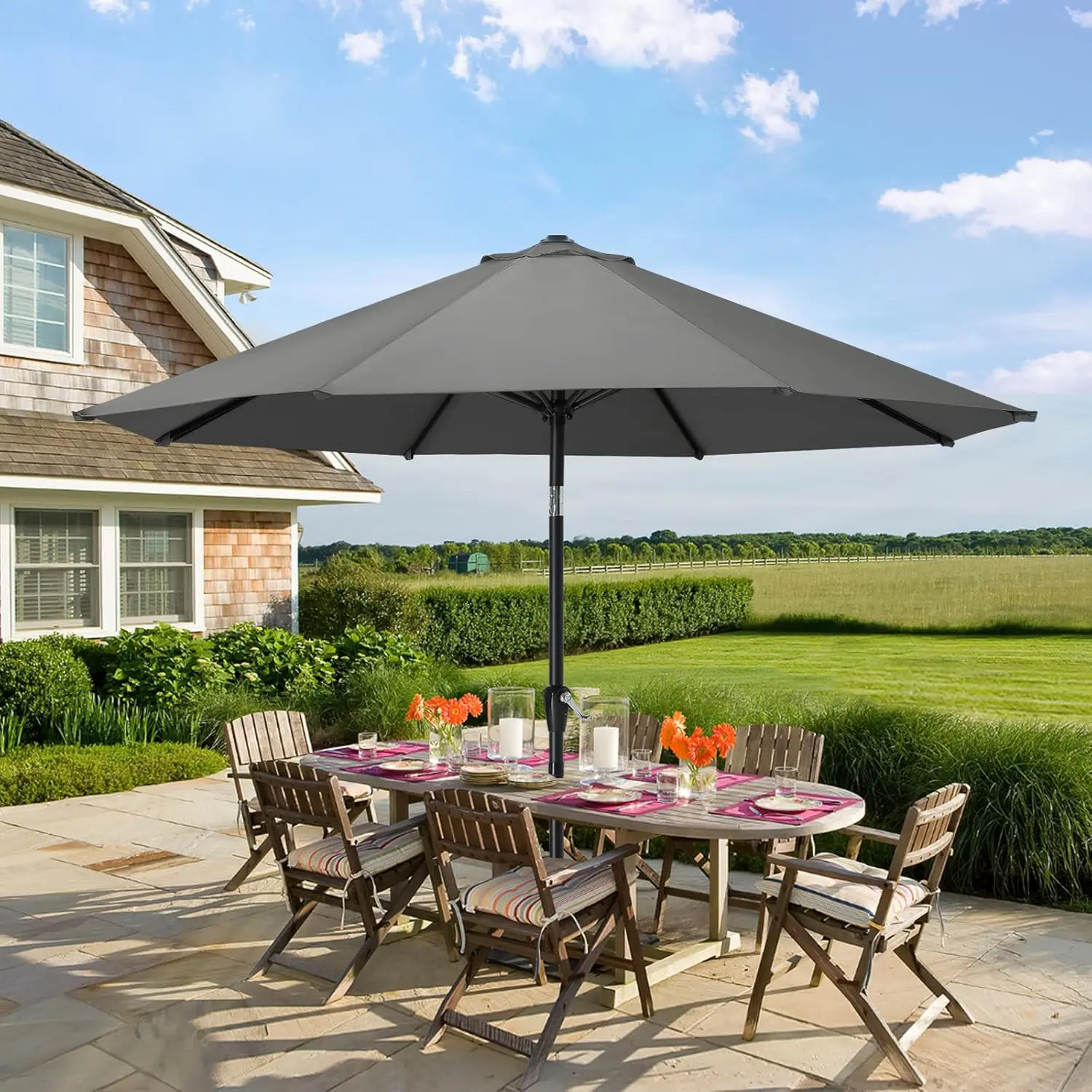 Patio Umbrella for Outdoor Market Table -8 Ribs (10ft,Dark Gray)