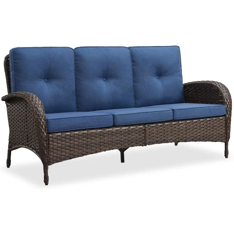 Outdoor Patio Furniture - Wicker Sofa with Removable Cushion, 3 Seater Rattan Couch with Deep Seat, High Backrest, All-Weather f