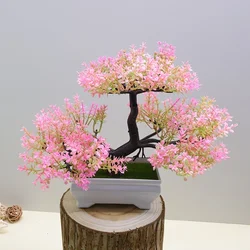Plantas artificiales de plástico, bonsái, árbol pequeño, maceta, planta falsa, flor en maceta, decoración de mesa para habitación del hogar, adornos de arreglo de jardín