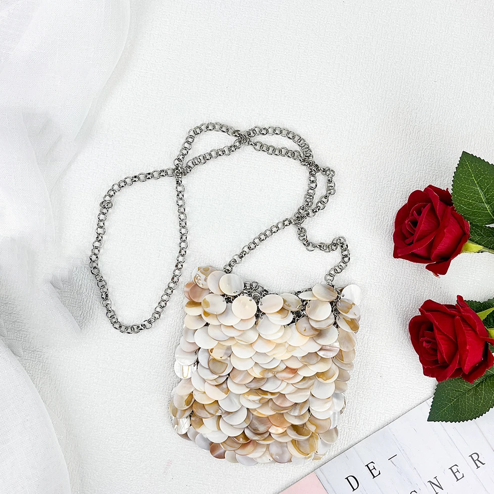 

2026 Hot Women Bohemia Style Shell Sequins Crossbody Bag with Chain Strap Fairy Style Evening Clutch Purse for Vacation & Party