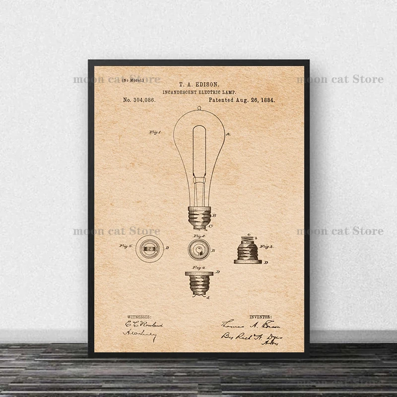 Vintage Thomas Edison Dynamo/lampa elektryczna Patent szkic plakat inżynier płótno malarstwo drukuje zdjęcia ścienny dekoracje do domowego biura