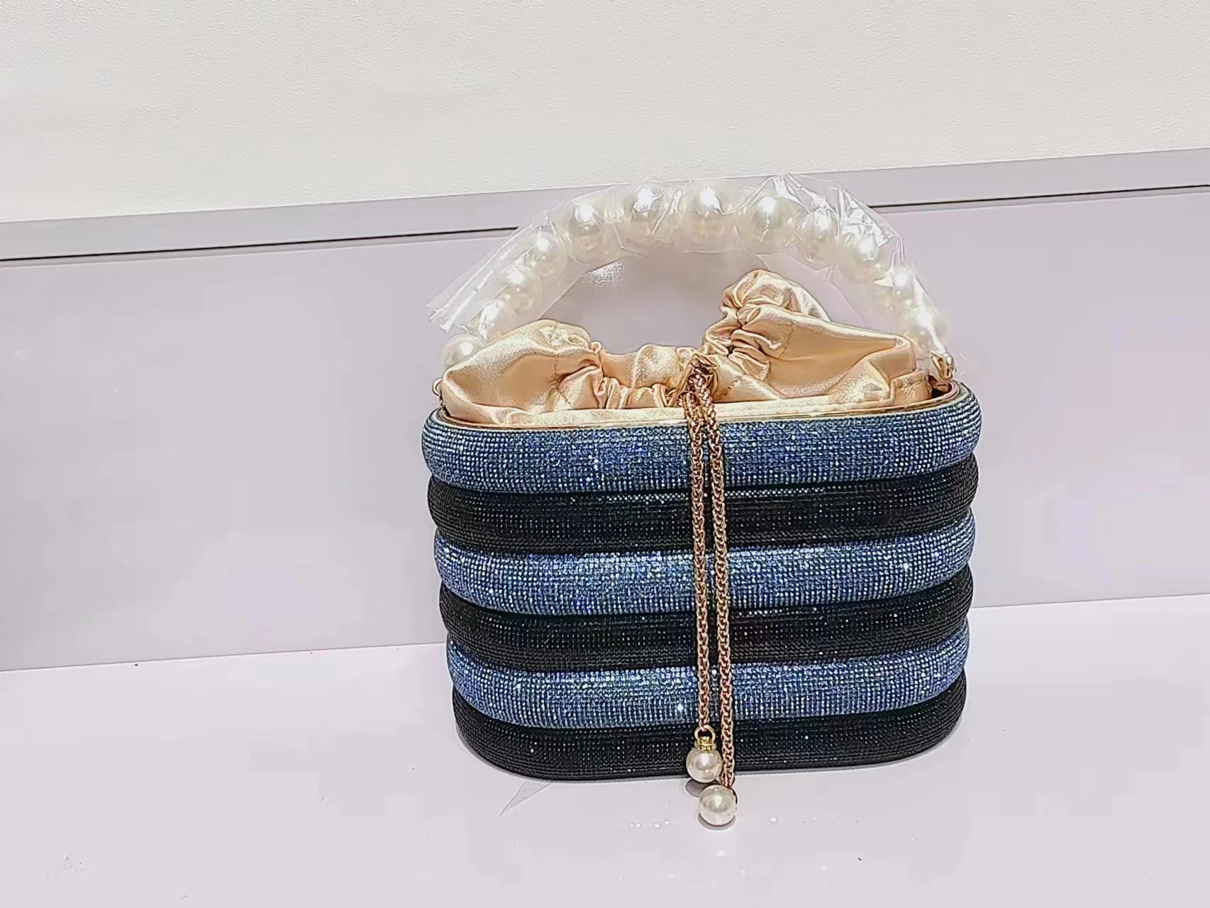 Luxury Designer Glitter Shiny Diamonds Evening Bag Pearl Handle Women Handbag Wedding Party Clutch Purse Shoulder Crossbody Bag