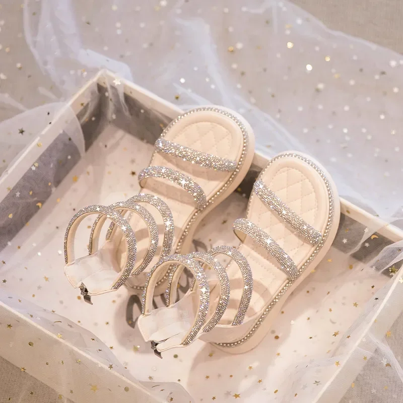 

Summer Children‘s Girls Gladiator Sandals Rhinestone Crystal Princess Solf Shoes Non-slip Breathable Fashion Kids Sandals Girls