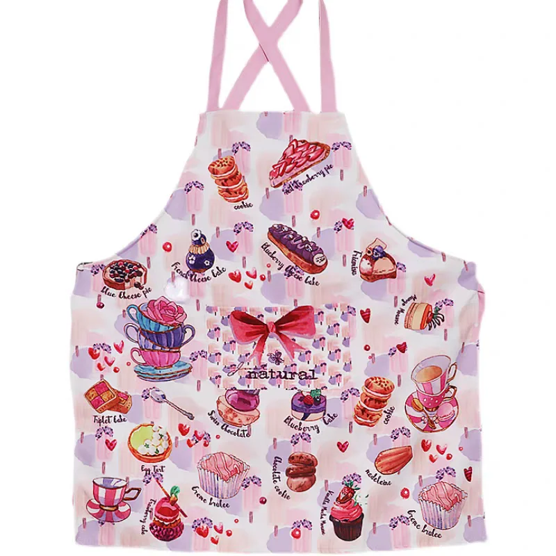 Retro Tea Time Cake Pie Cookie Adult Kitchen Apron Woman Flowers Print Avental Tablier Cuisine Pinafore Apron