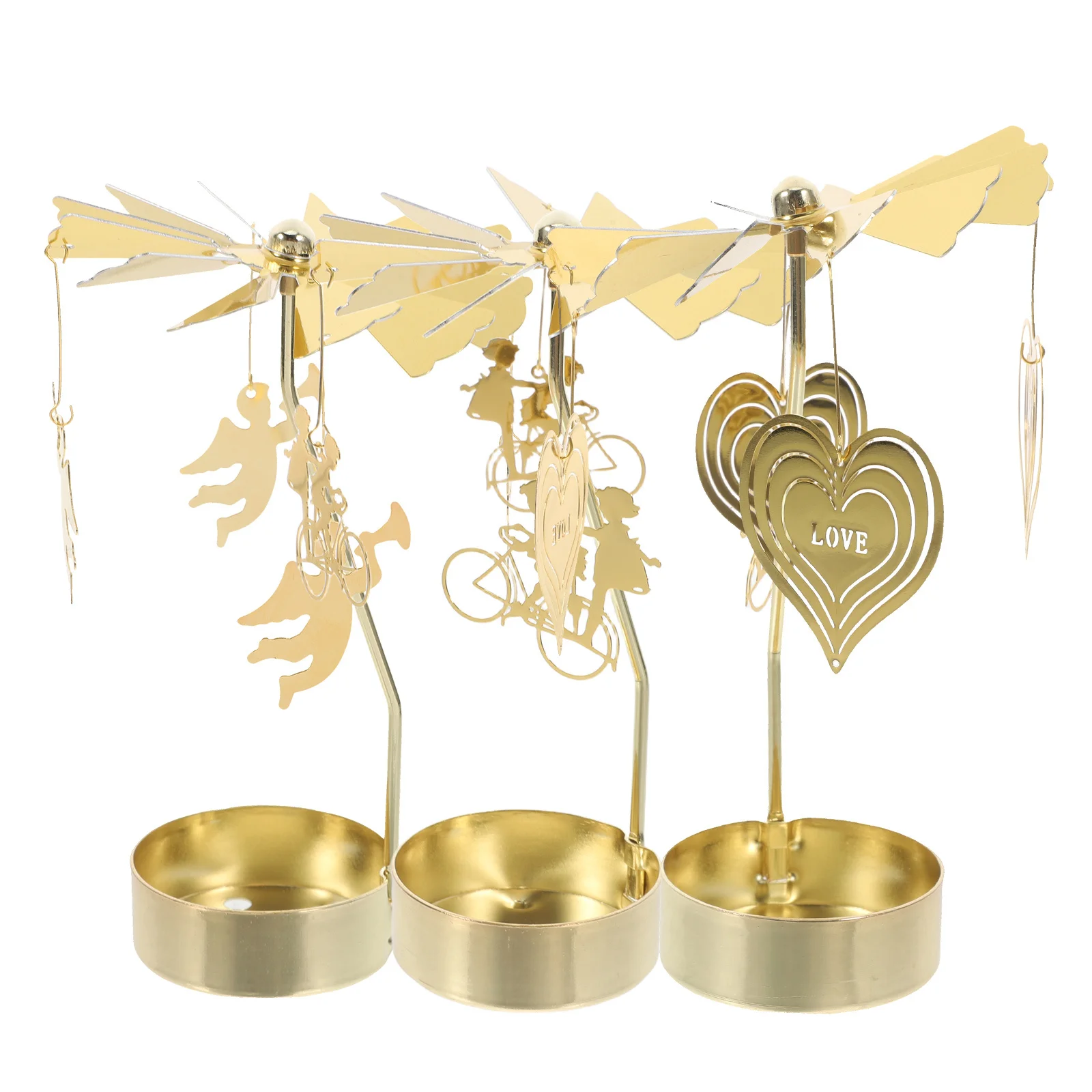 

3Pcs Rotating Holder Metal Spinning Tea Light Stand Romantic Decoration for Valentine Wedding Party