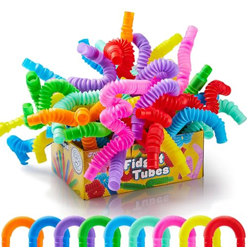 10/30/50PCS Rainbow Pop Tubes Sensory Toy Stress Relief Telescopic Tube Stretching Fidget Toys Children Adult Decompression Toys