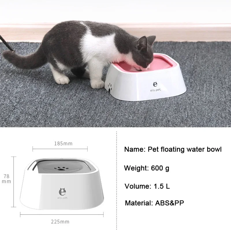 Cuenco de agua potable flotante para perros y gatos, dispensador de agua sin derrames, cuenco antihumo de plástico