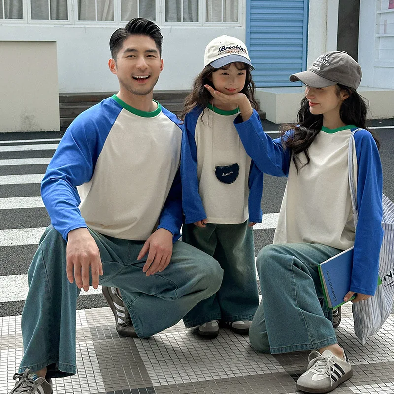 

Хлопковая футболка для семьи, одинаковые забавные топы с длинными рукавами для папы, мамы и сына, дочки, одежда для родителей и детей, корейская одежда