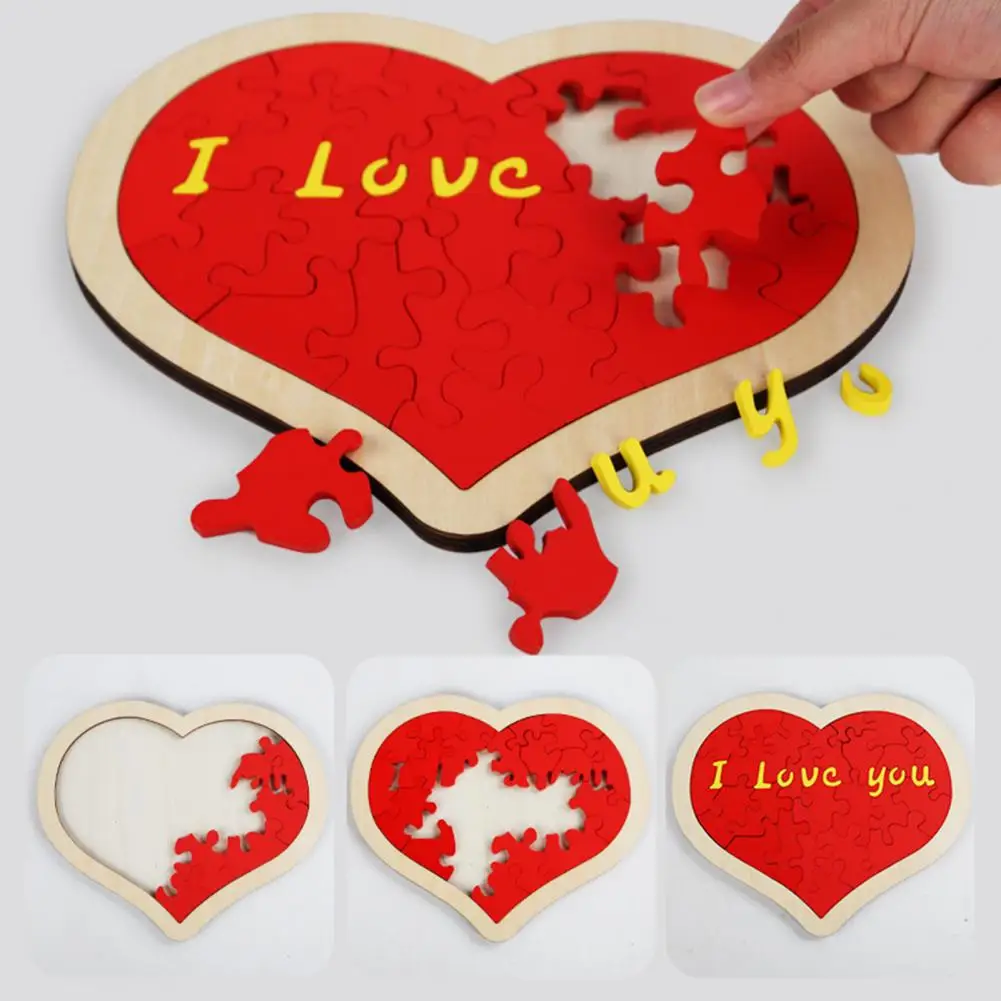 

Natural Wood Puzzle Toy Wooden Heart Shape Puzzle Wooden Love Heart Puzzle Toy Educational Jigsaw Game for Kids Toddlers