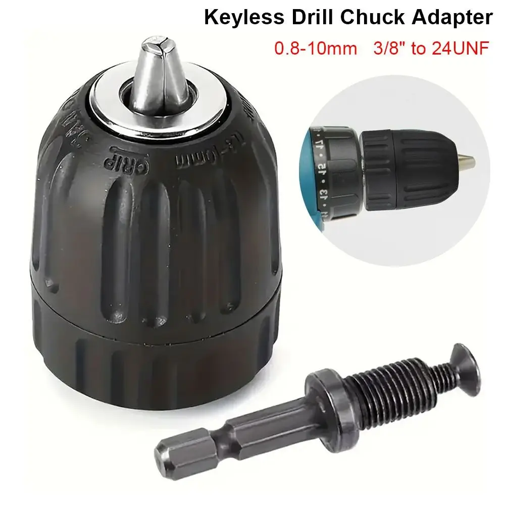 

1Pcs 0.8-10mm Keyless Drill Chuck 3/8" to 24UNF Thread 1/4" Hex Shank Quick Change Adapter Quick Connection Steel