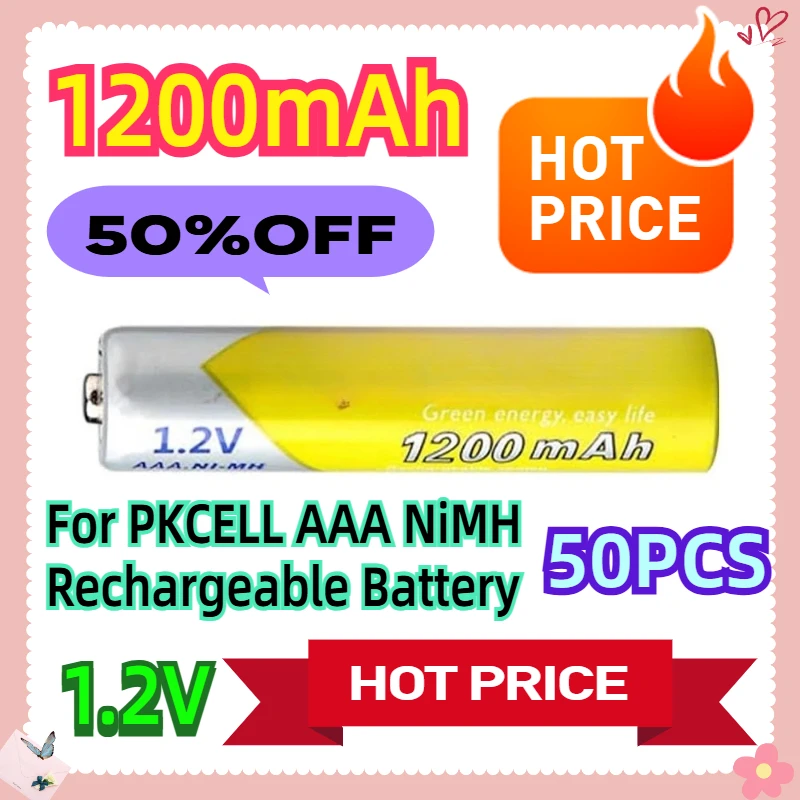 

1200mAh 1.2V 50pcs For PKCELL AAA NiMH Rechargeable Battery