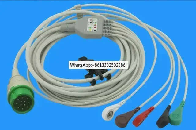 Compatible 5lead AHA Snap ECG Cable   II Patient Monitor 12Pin 1K Resistance