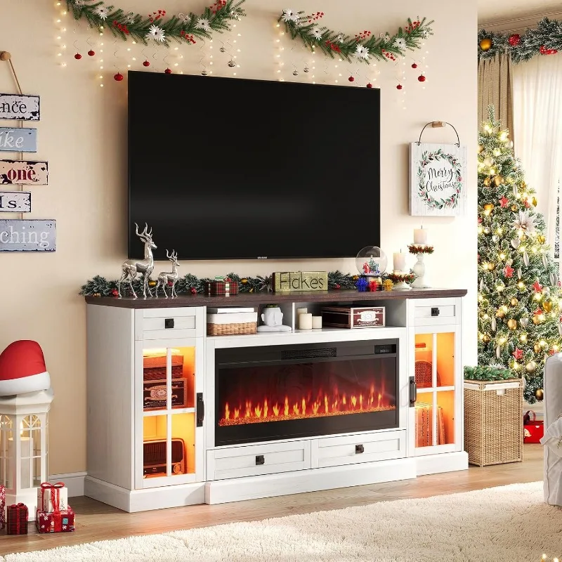 70'' Large Fireplace TV Stand with 42