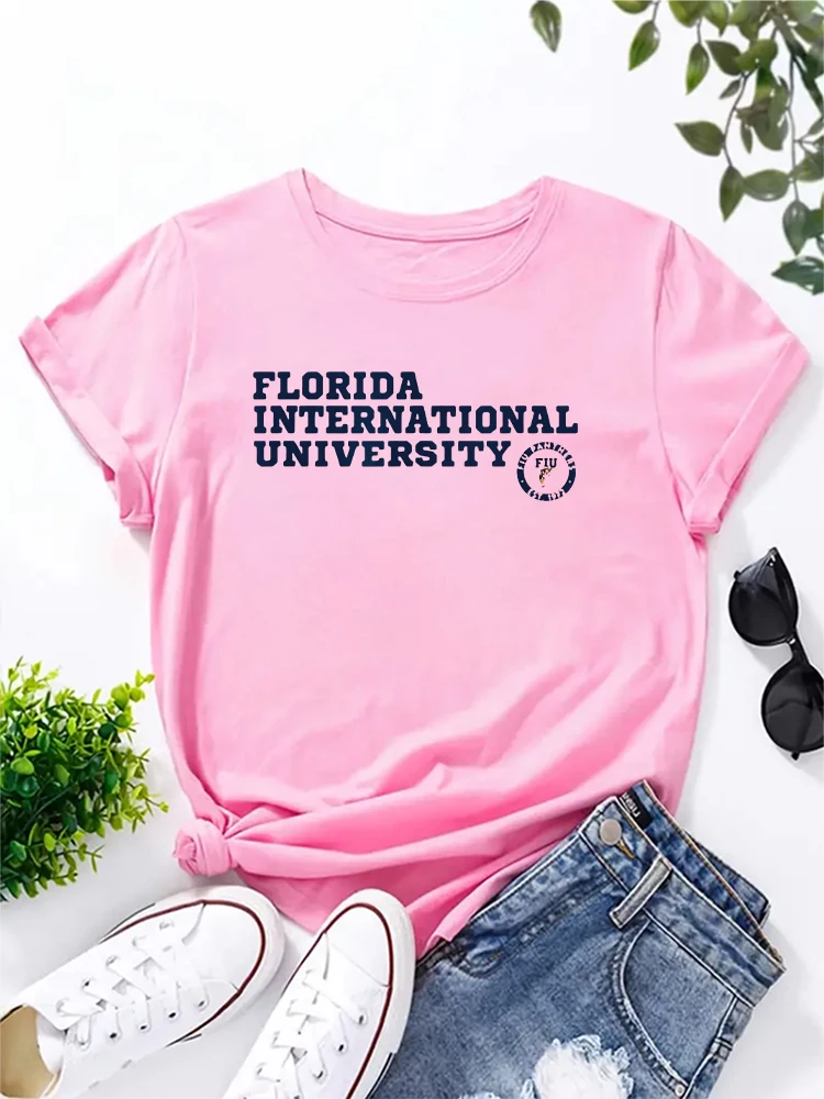 Florida International FIU Panthers Block Text T-Shirt Fun Love Retro Women's T-shirt Fashion Casual Summer Top 2024 New Harajuku