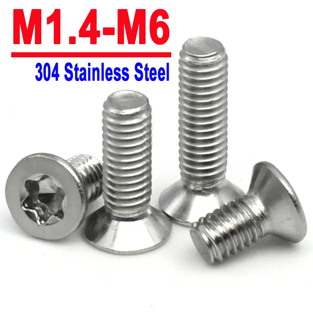 

5/10/50pcs M1.4 M1.6 M2 M2.5 M3 M4 M5 M6 CM Six-Lobe Torx Flat Countersunk Head Screw Bolt 304 A2-70 Stainless Steel GB2673
