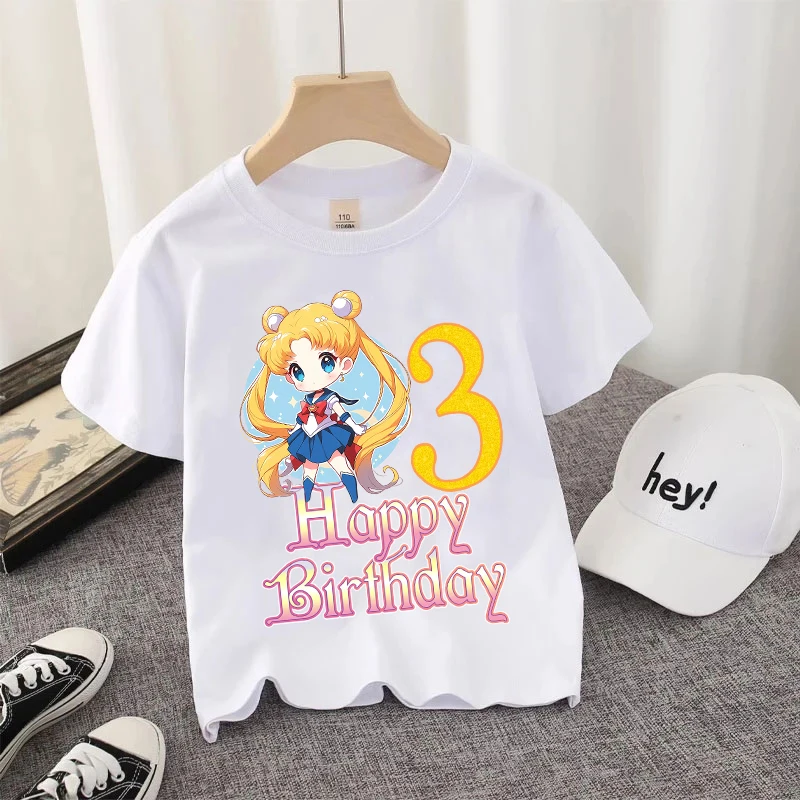 Sailor Moon kawaii t-shirts for girls anime cartoon number printed short-sleeved top children summer fashion cute t-shirt gifts