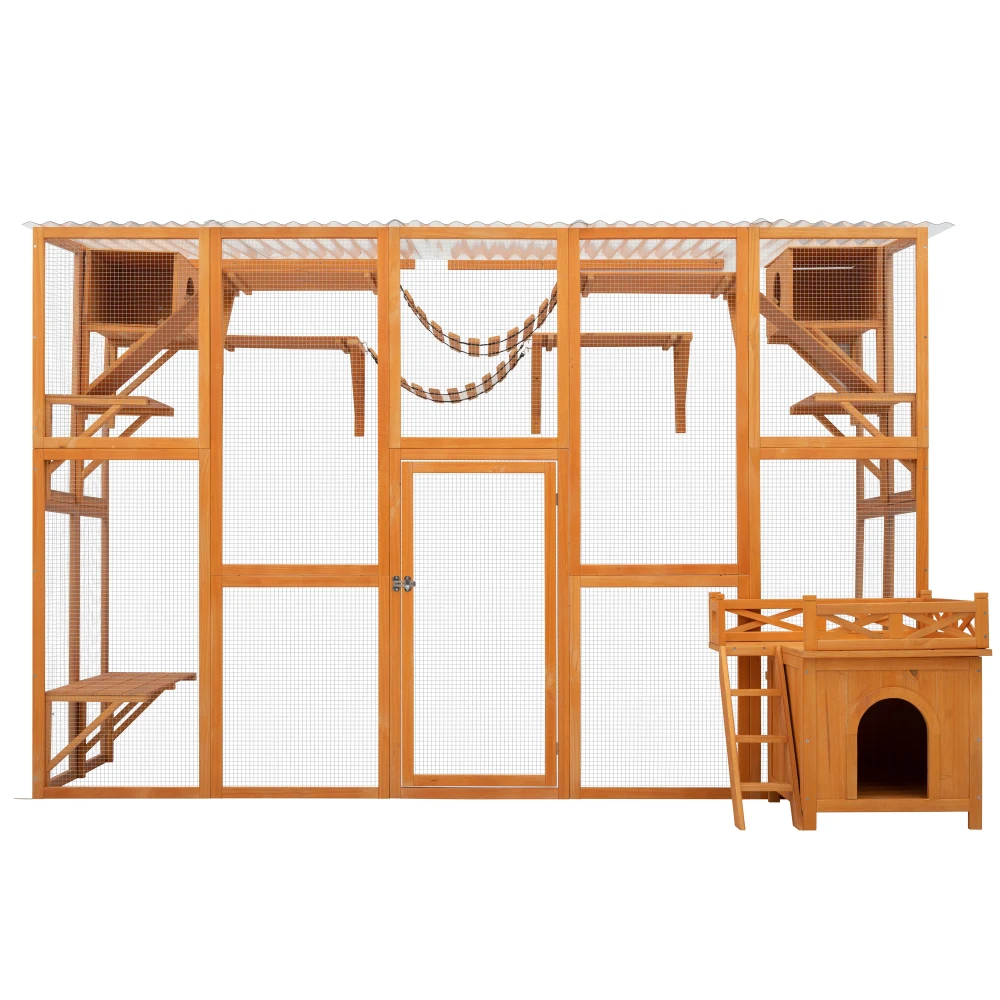 

Outdoor Cat House Cat Shelves Natural Wood Playground Cat Window Box Outside Enclosure Weather protection