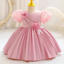 The new girl baby clothes one year old birthday party baptize the flower girl net yarn 0-4 years old princess skirt newborn clot