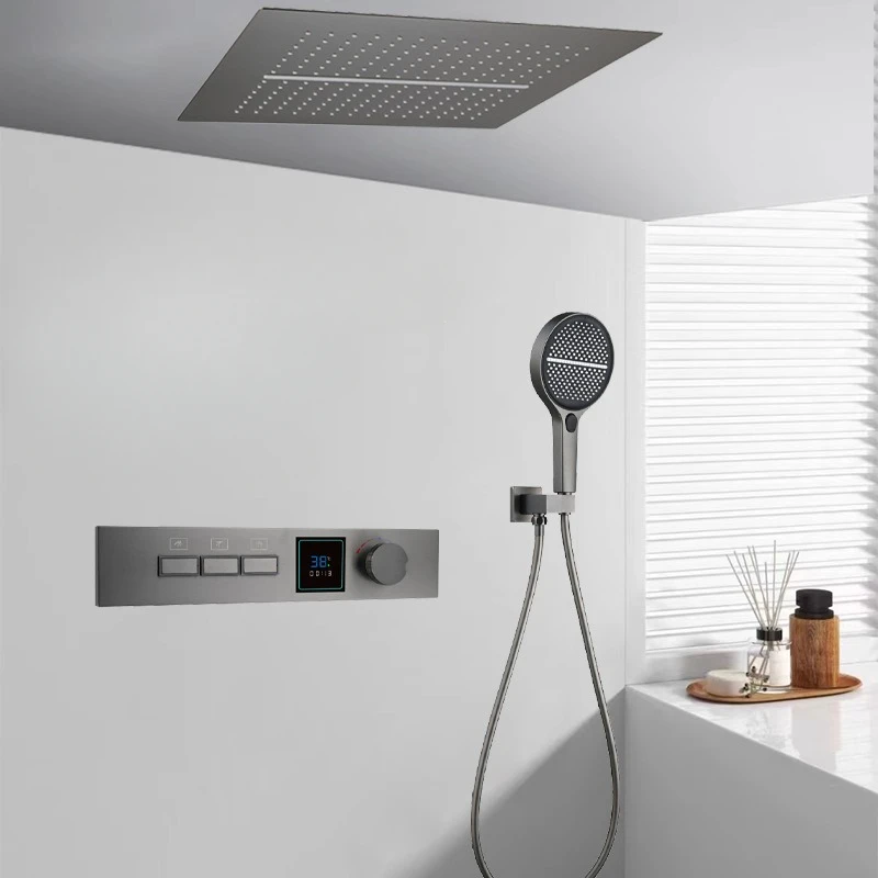Hidden In-wall Design Shower System with Gunmetal Shower Set，Digital Display Key Button for Hotel, Guesthouse