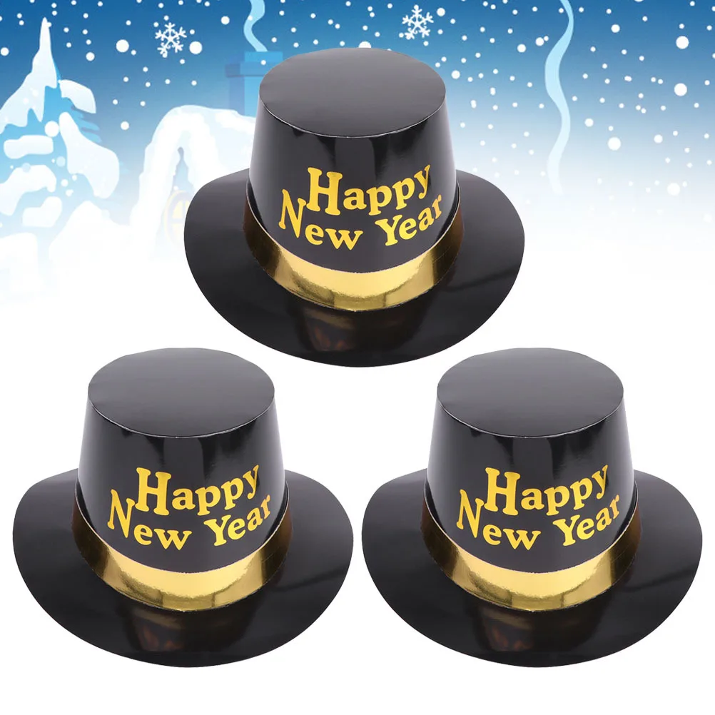 

3pcs Black Gold New Year Party Hats 2026 Top Hat For Adults Party Decorations New Years Eve Supplies Festive Headwear