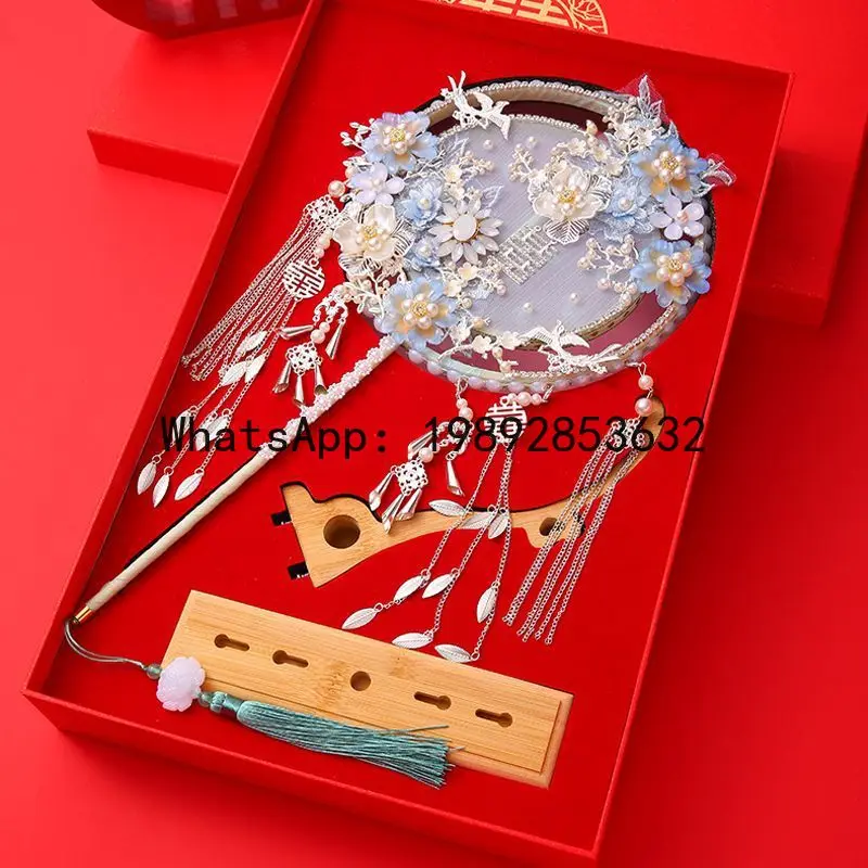 FS bridal group fan wedding wedding high-value Chinese blue handmade wedding fan gift
