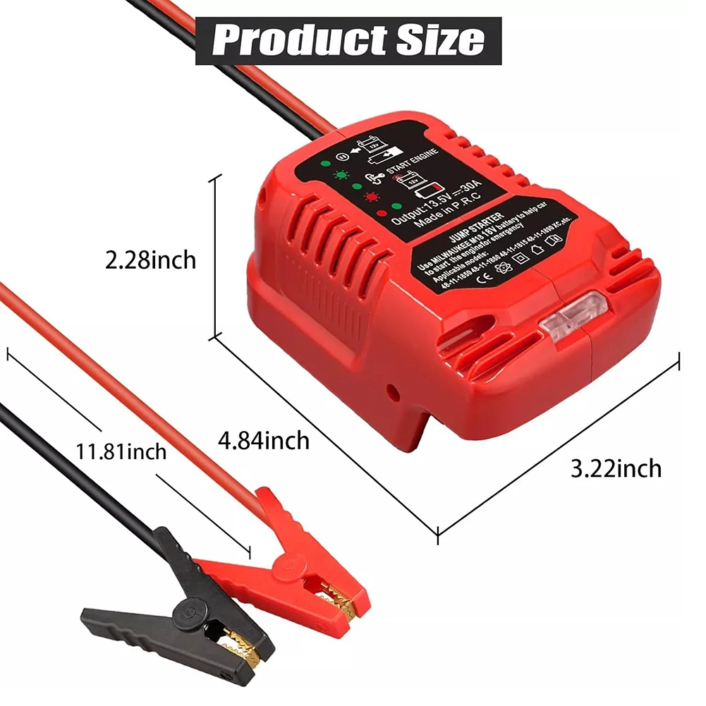 Automotive Booster Cable Adapter(Battery Not Included）30A For Jump Starter 11AWG For Jumper Cables Jump Charger For 18v Battery