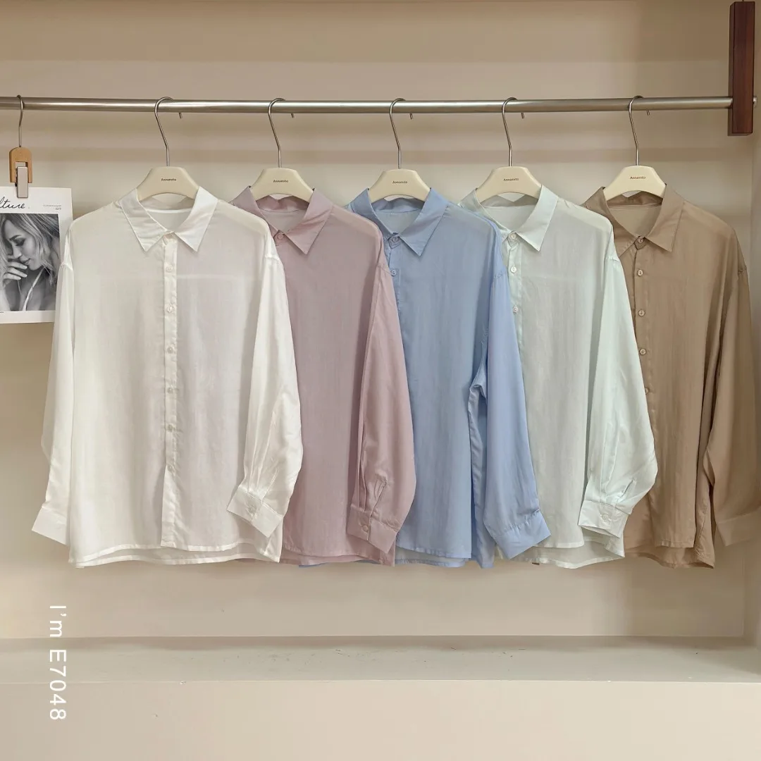 

Linen Silk Long Sleeve Shirt Loose Fit Sun Protection Breathable Casual Style Women's Summer New Arrival Fashion Top