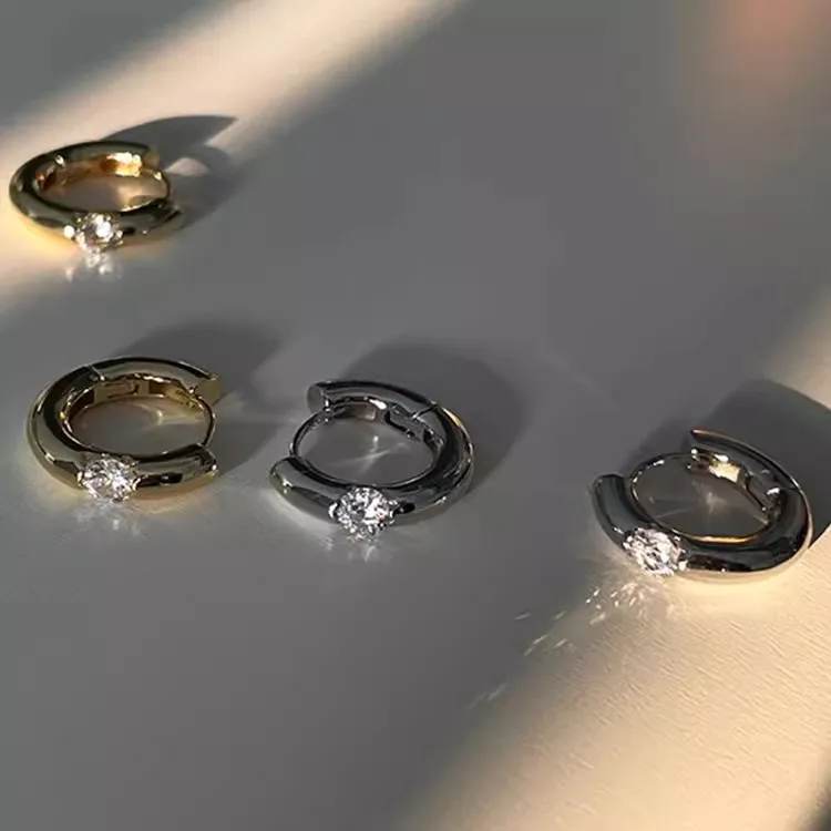 

925 Sterling Silver Round zircon Earrings For Women Trendy Earring Jewelry Prevent Allergy Party Accessories Gift