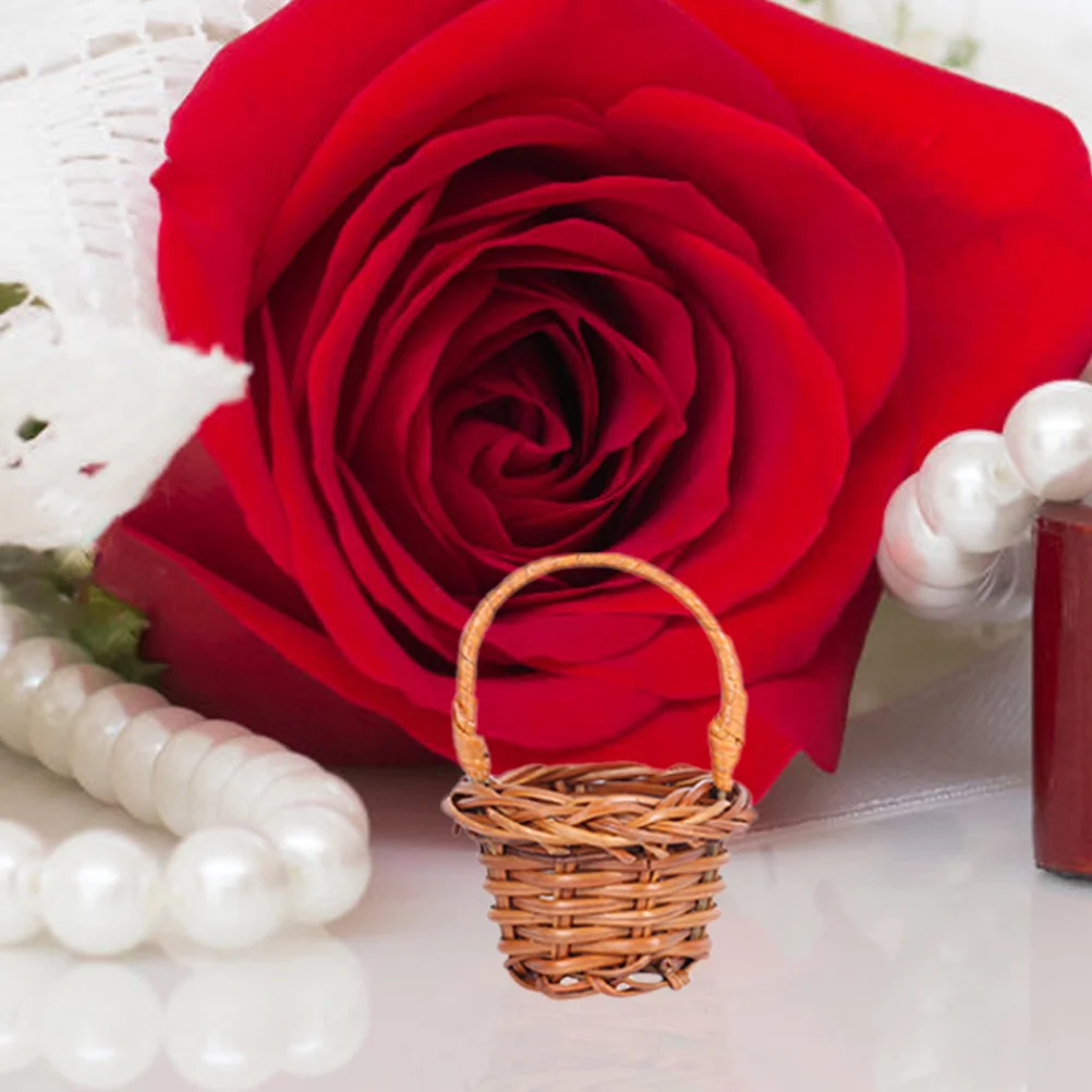 12 Pcs Miniature Shopping Basket Wicker Flower Props Rattan Small Weaving Baskets Baby Laundry