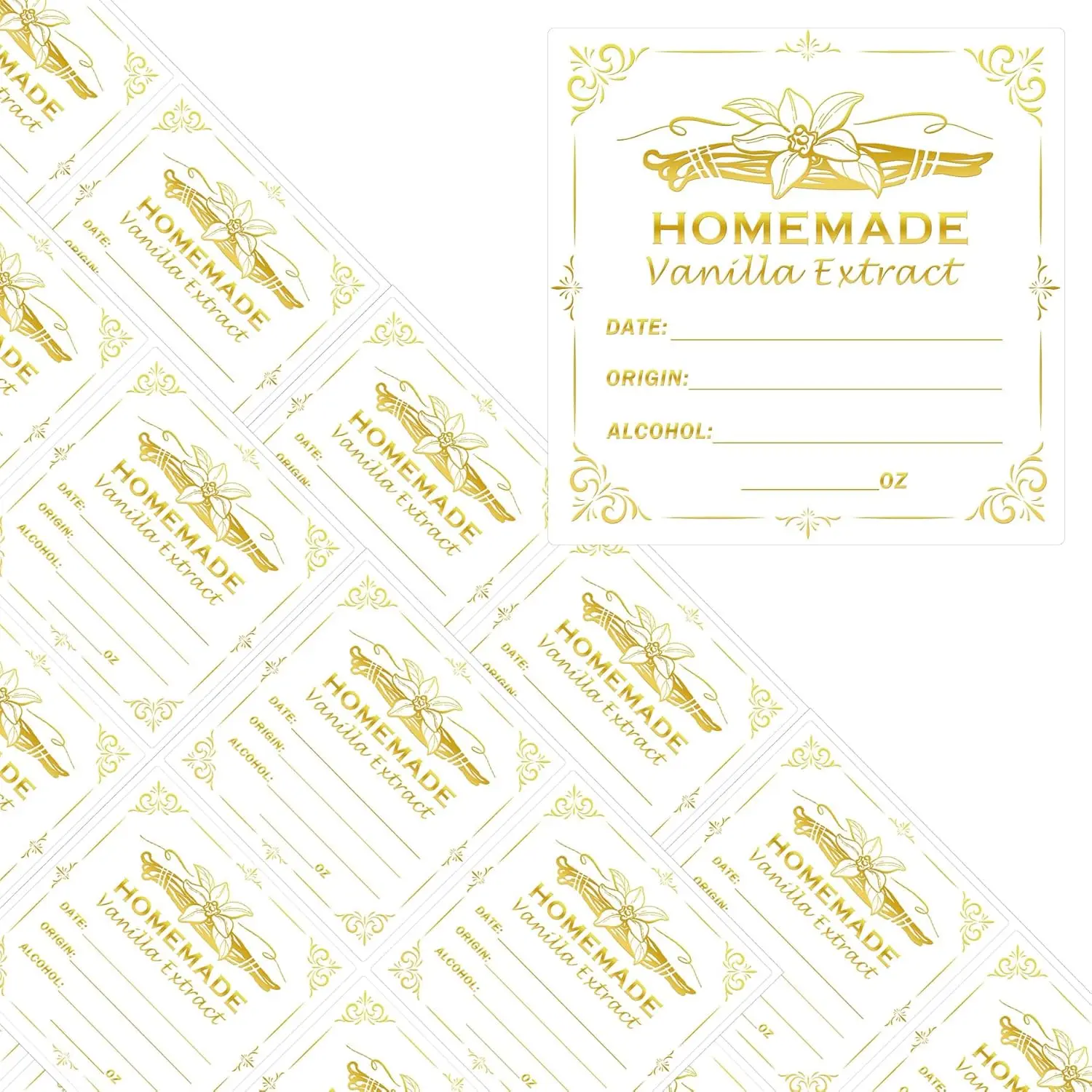 

Vanilla Extract Labels Gold Foil Homemade Vanilla Stickers for Handcrafted Vanilla Bottles,Christmas Gift,Kitchen Jar，40pcs