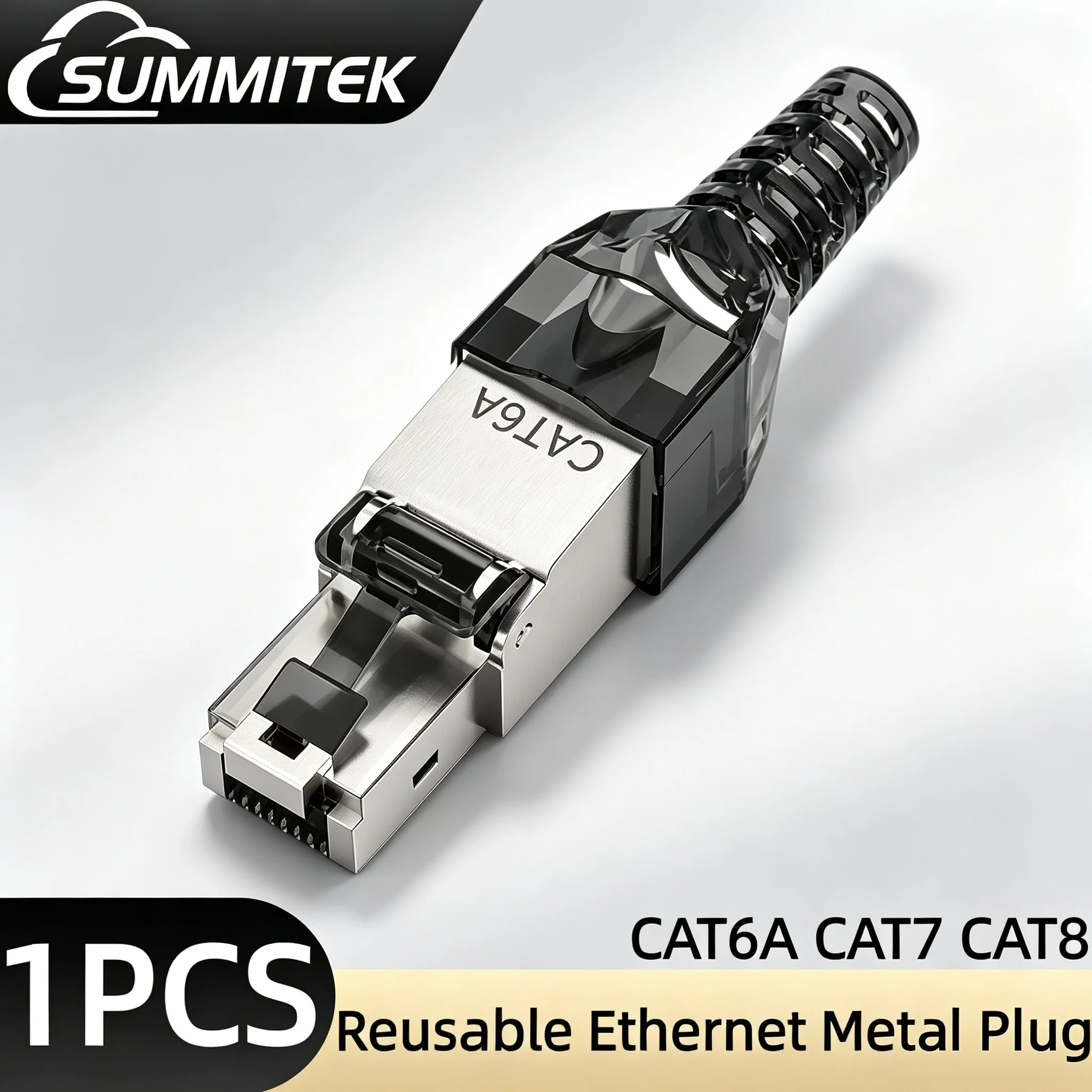 SUMMITE 1/3PCS CAT7 RJ45 Connector 50U No Crimping Tools Required Network Cable Cat6A Cat8 Reuse Module Shielded FTP 8P8C Crimp