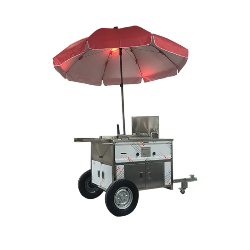 Carrito comercial para perritos calientes, camión de comida de acero inoxidable, carrito de aperitivos