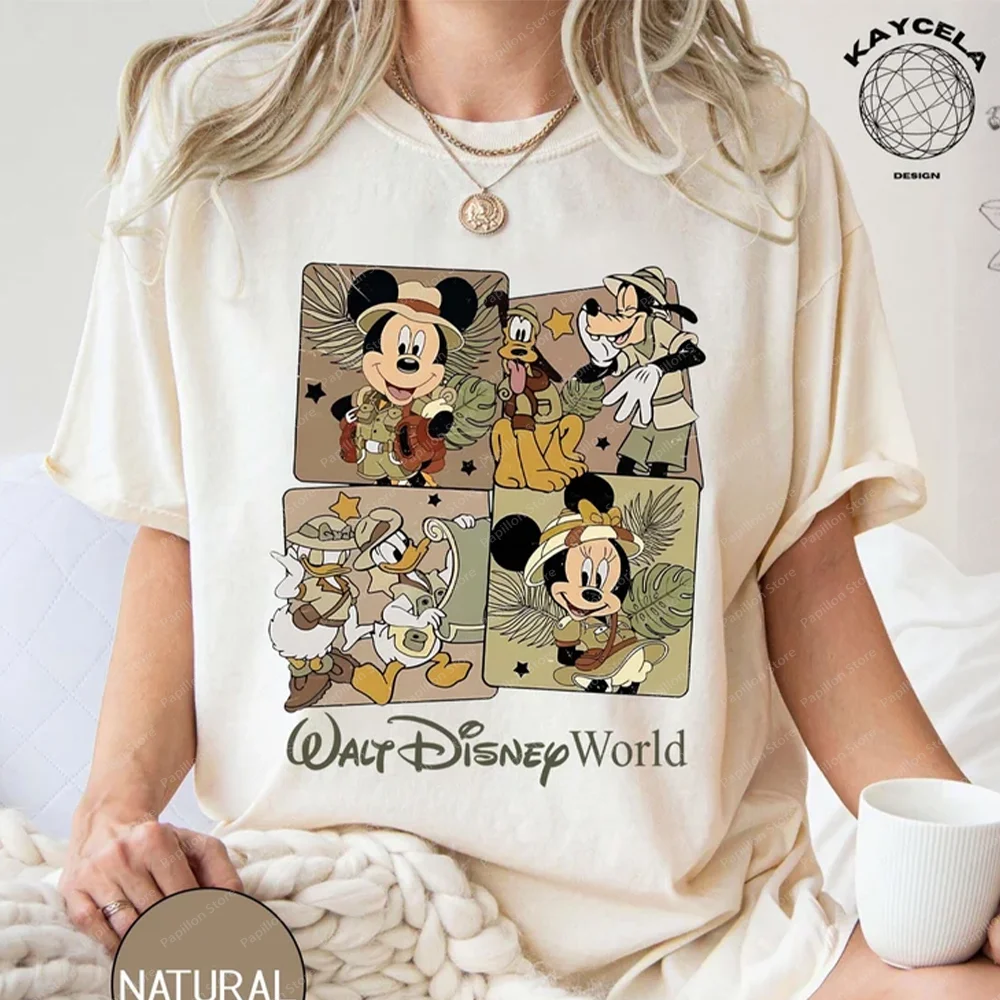 

2025 Summer New Fun Cute Loose Women's T-Shirt Short Sleeve Mickey Mouse Head Printed T-Shirt Y2K Fashion Pattern Cotton Top