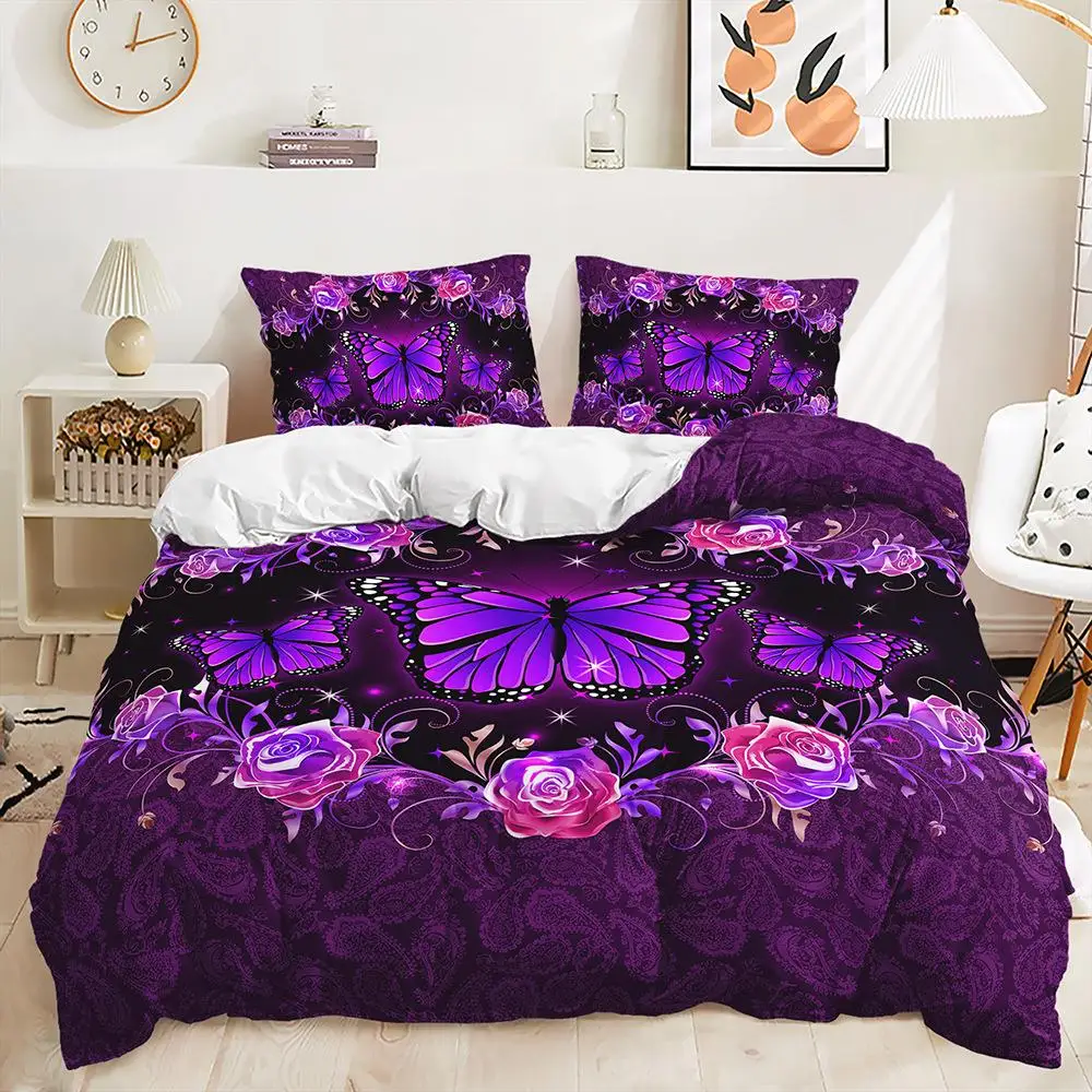 Butterfly Flower Duvet Cover 3D Animal Nature Bedding Set for Kids Girls Soft Microfiber Quilt Cover with Zipper Closure