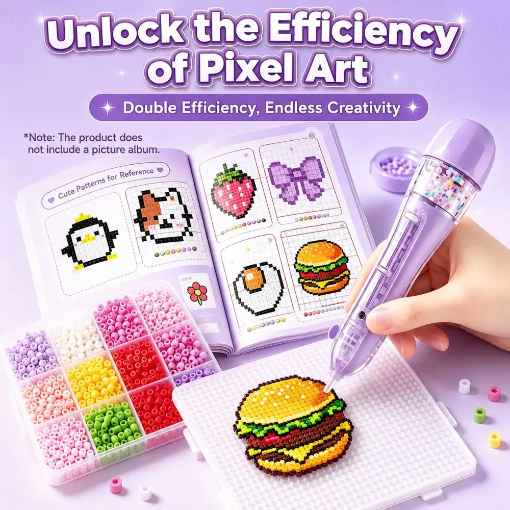 Press Type Perler Bead Shaking Pen Ergonomic with 5 Replaceable Bead Storage Pods DIY Fuse Bead Helper Tool Bead Release Pen