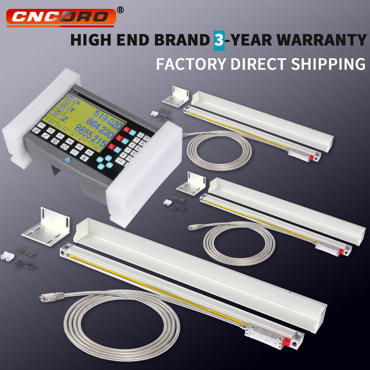 3VA 3 Axis LCD DRO + KA Series Optical Scale Complete Kit CNC Lathe Mill Boring Machine Precision Measurement 0.5-5um Range