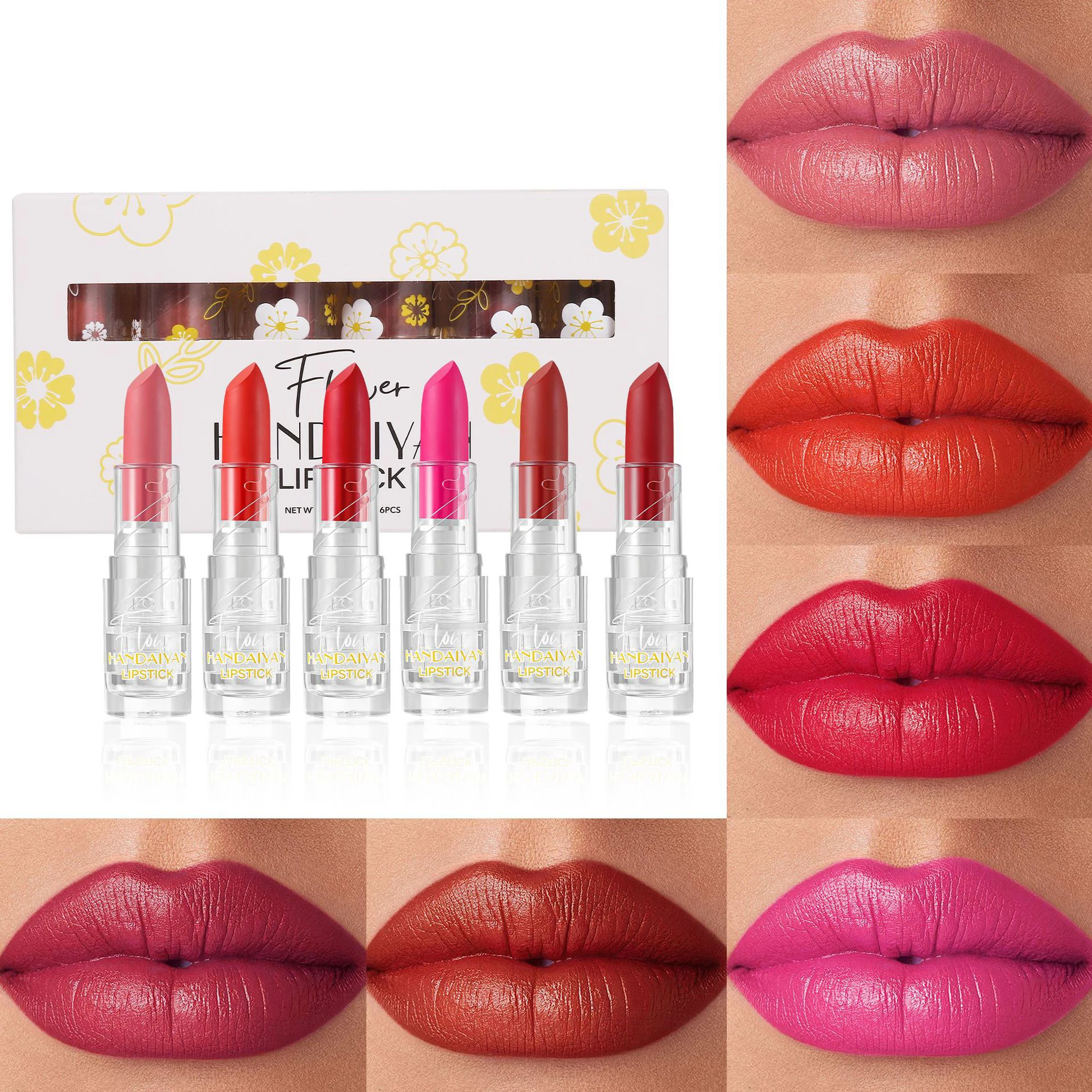 

6-color Matte Lipstick Gift Set moisturizes without drying out and softly focuses lip lines for a premium matte finish