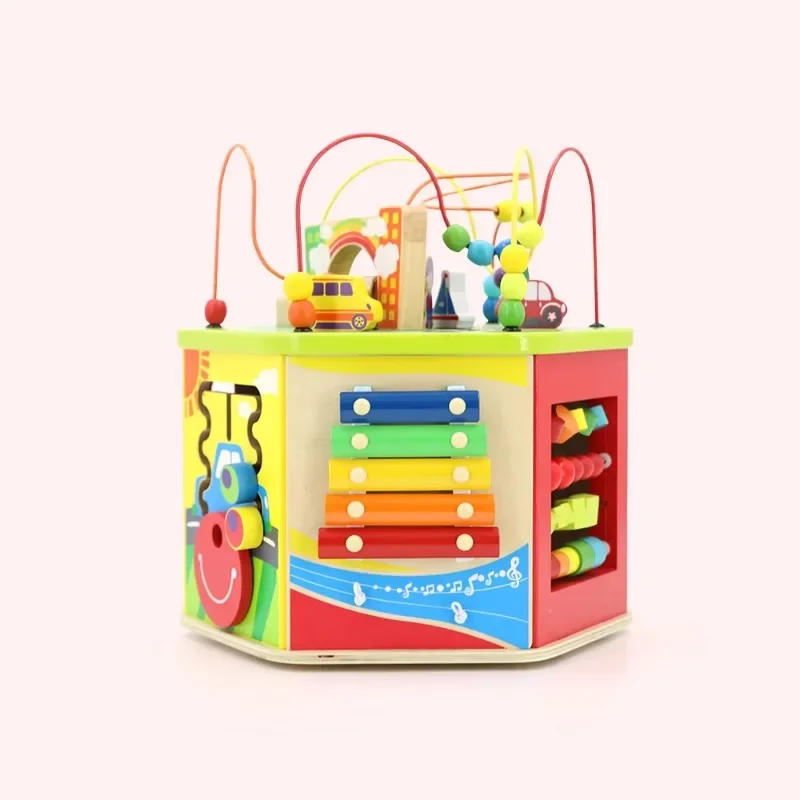 Small Wooden Busy Wire Bead Maze Activity Cube Toy for Kids Educational Toys for Nursery Children Plays in China Car