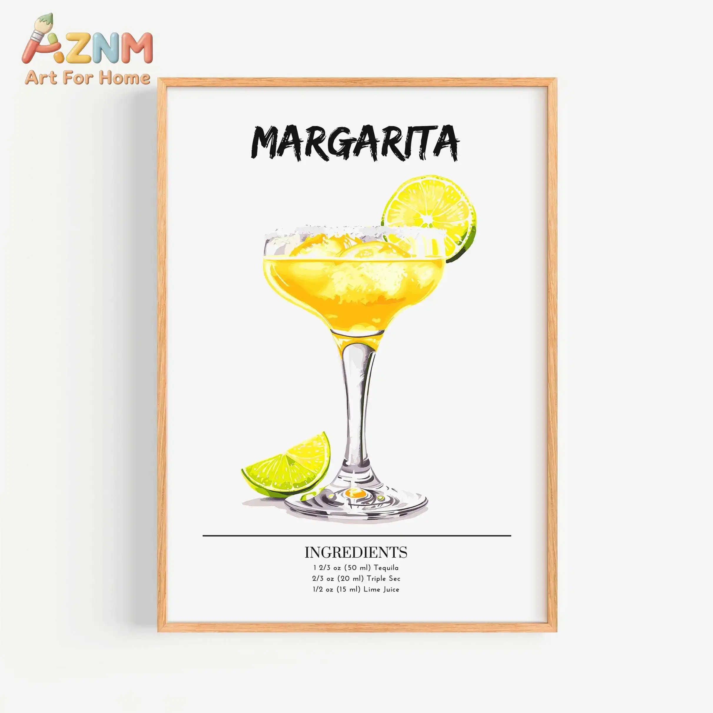 AZNM Watercolor Cocktail Recipe Canvas Wall Art Classic Drink Ingredients Illustration Bar Kitchen Decor Unframed