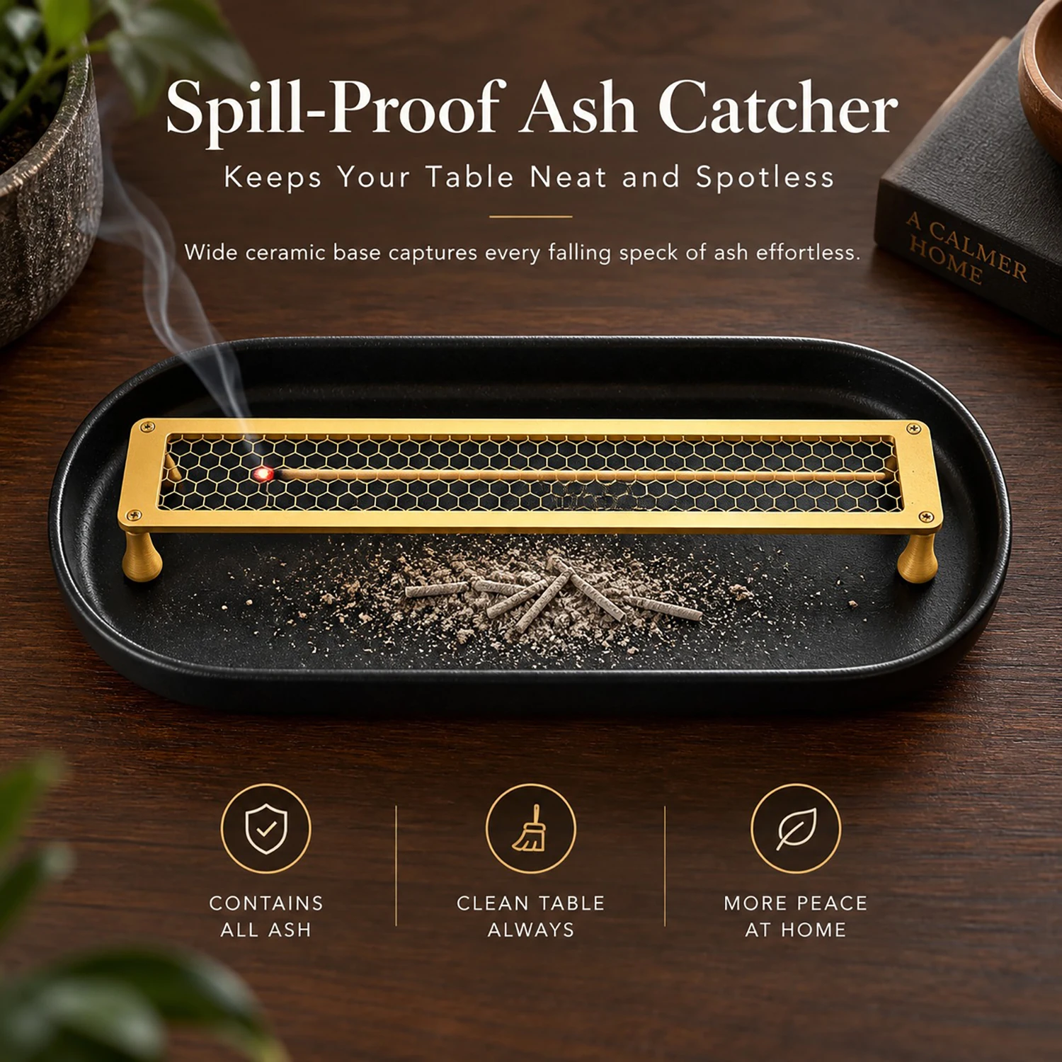 3 in 1 Incense Holder Metal Sage Holder Burner Palo Santo Holder  with Ceramic Ash Catcher Tray for Meditation Yoga Spa view 5