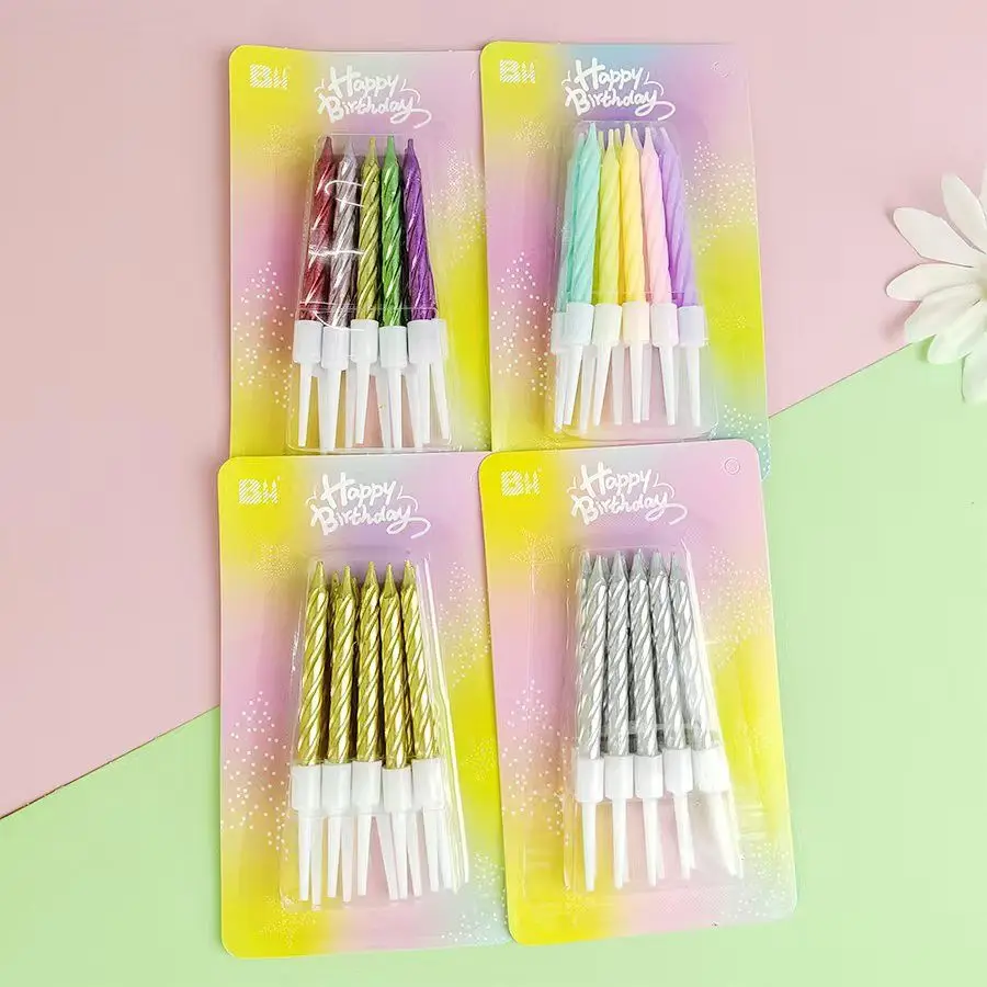 10 Pack Creative Colorful Threaded Short Candles Cake Decoration Gold Silver Colorful Birthday Candles Party Cake Baking Plugin
