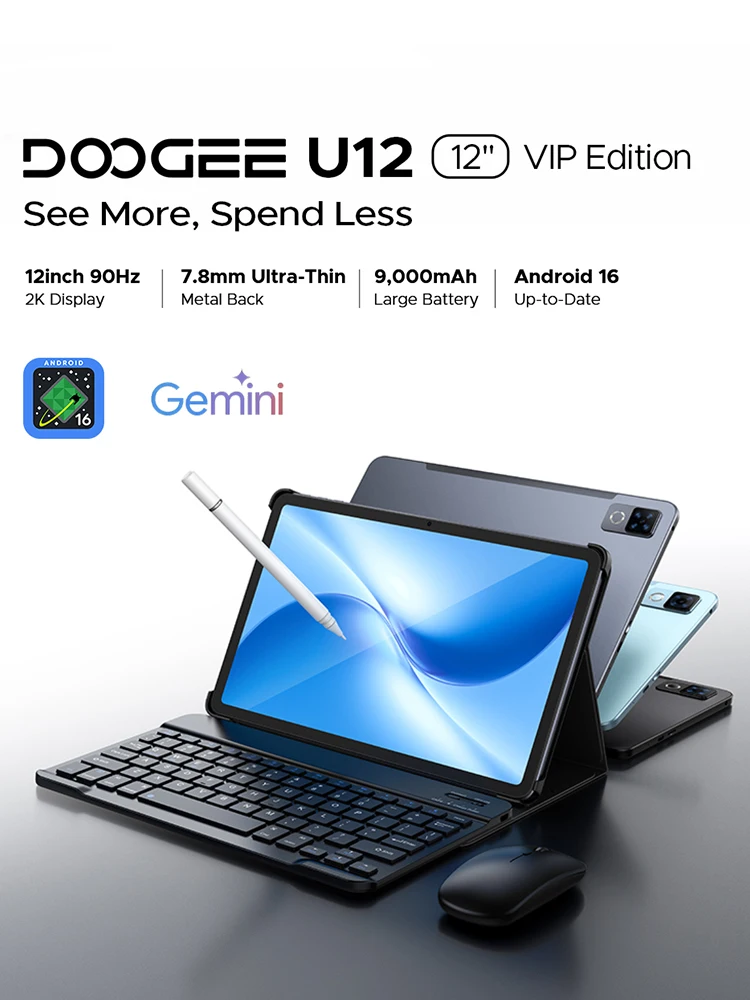 DOOGEE U12 Tablet PC Android 16 12'' S Display 24GB RAM (6GB + 18GB) 128GB 9000mAh Batterij UNISOC T7255 Widevine L1 Dubbele Dpeakers - afbeelding 2