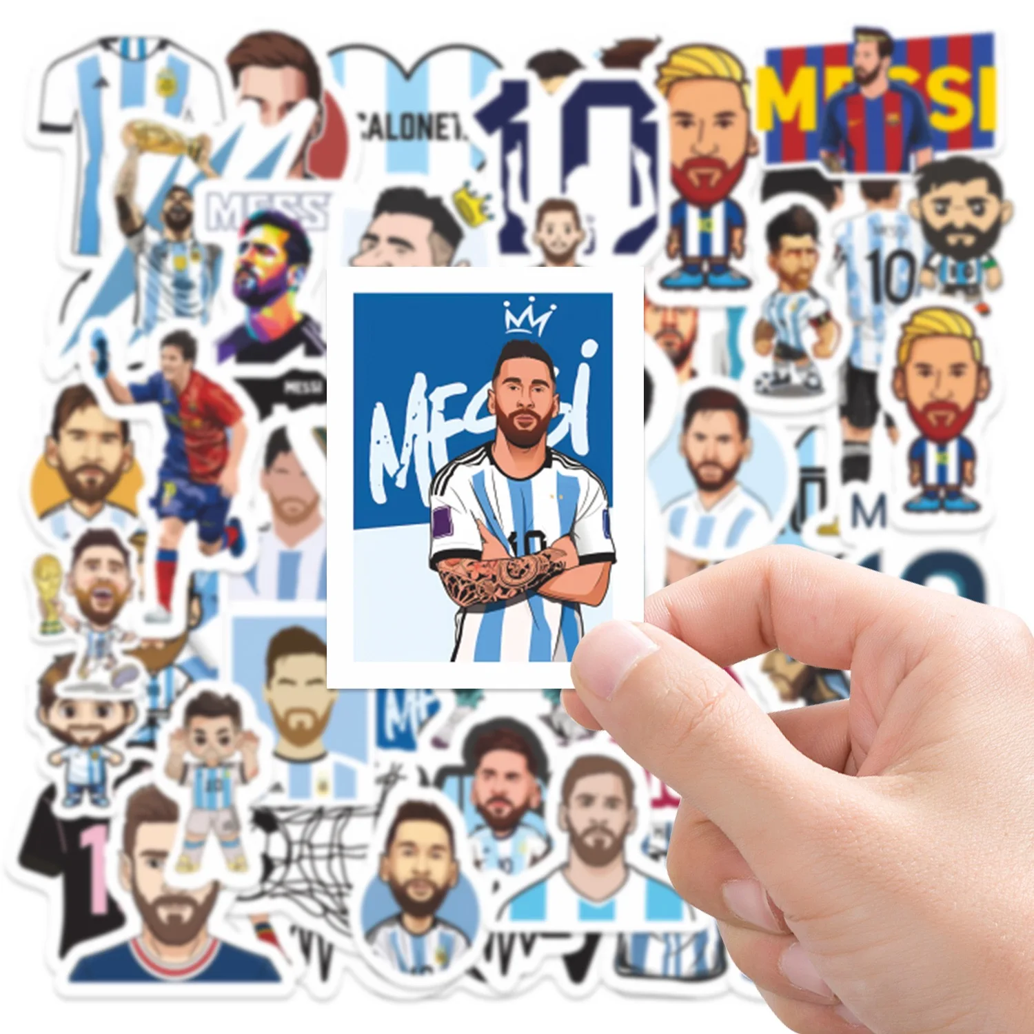 50 Uds estrella de fútbol Lionel Messi DIY pegatinas de grafiti figura de dibujos animados imagen guitarra/ordenador fiesta pegatina decorativa impermeable